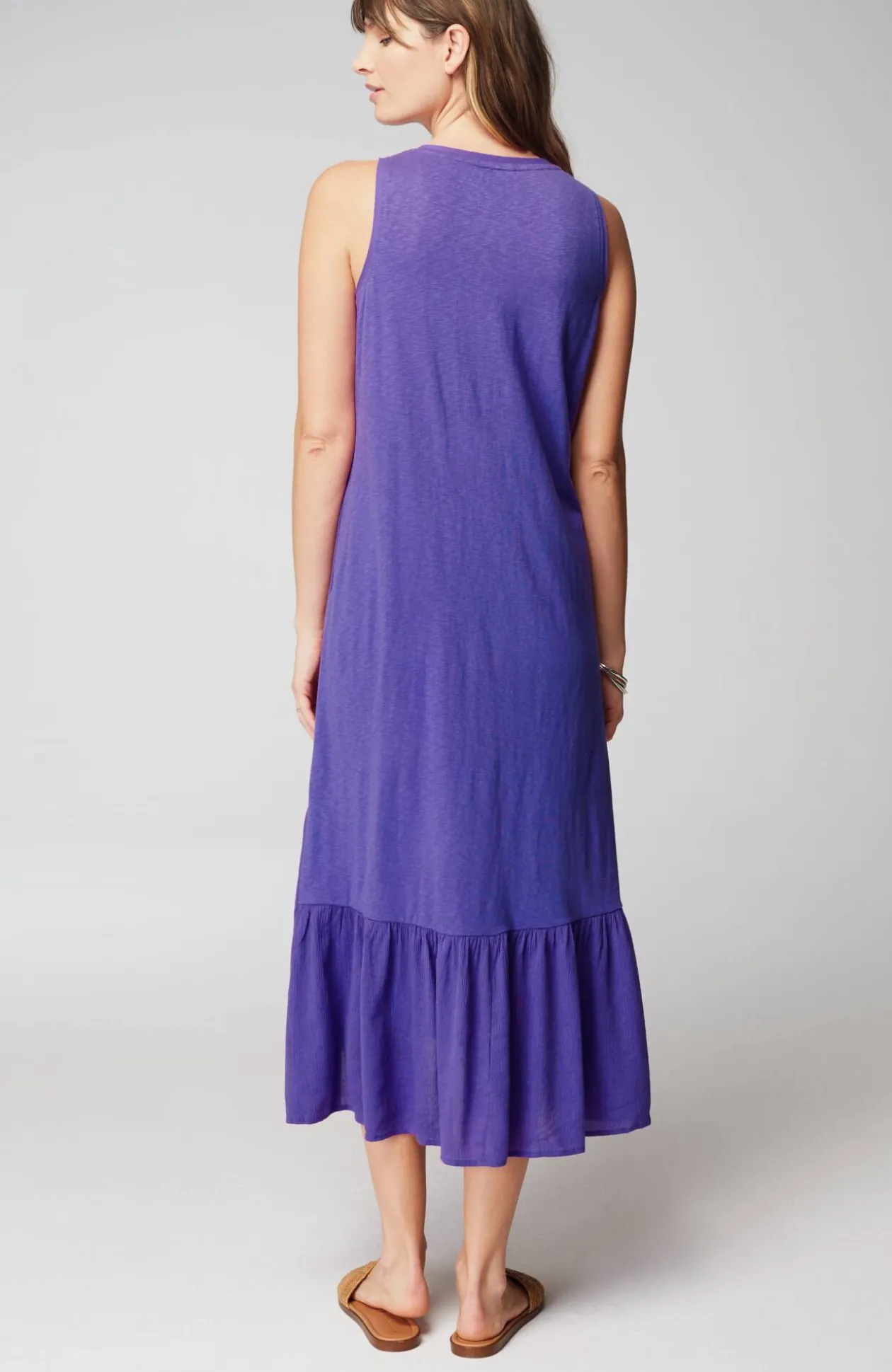 Mixed-Media Flounced-Hem Knit Dress