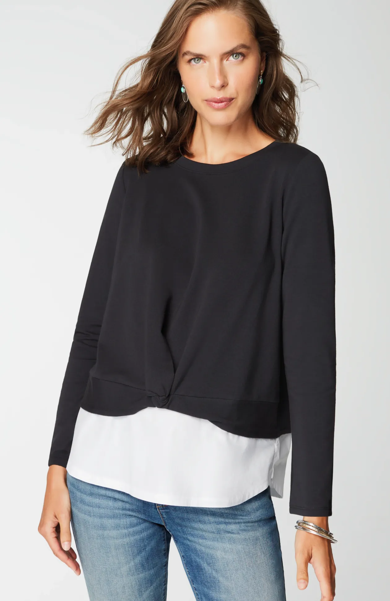 Mixed-Media Twist-Front Top