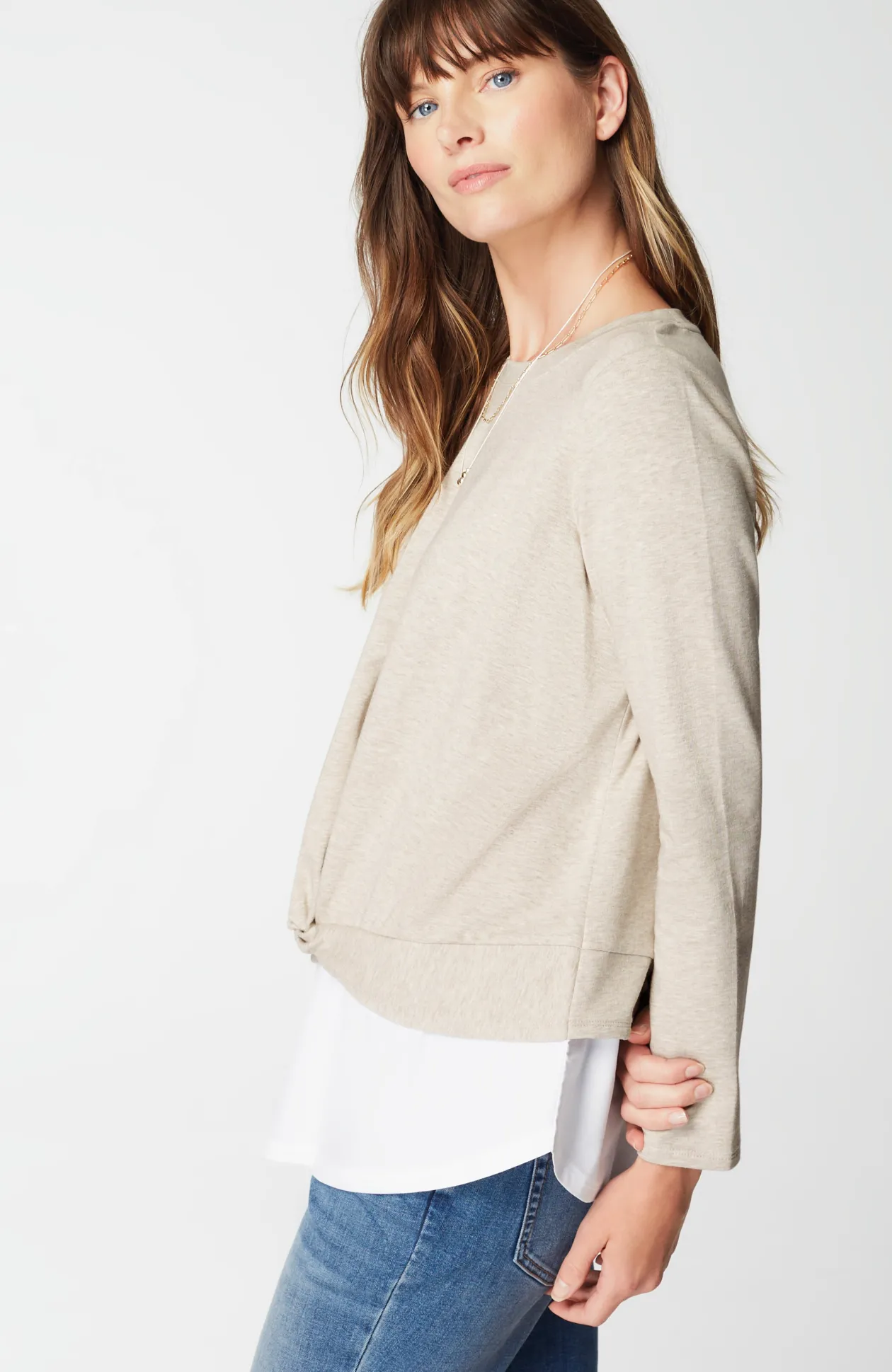 Mixed-Media Twist-Front Top
