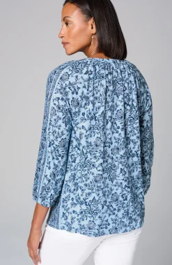 Mixed-Print Button-Front Top