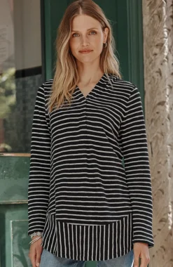 Mixed-Stripes Hooded Tunic