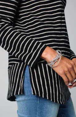 Mixed-Stripes Hooded Tunic