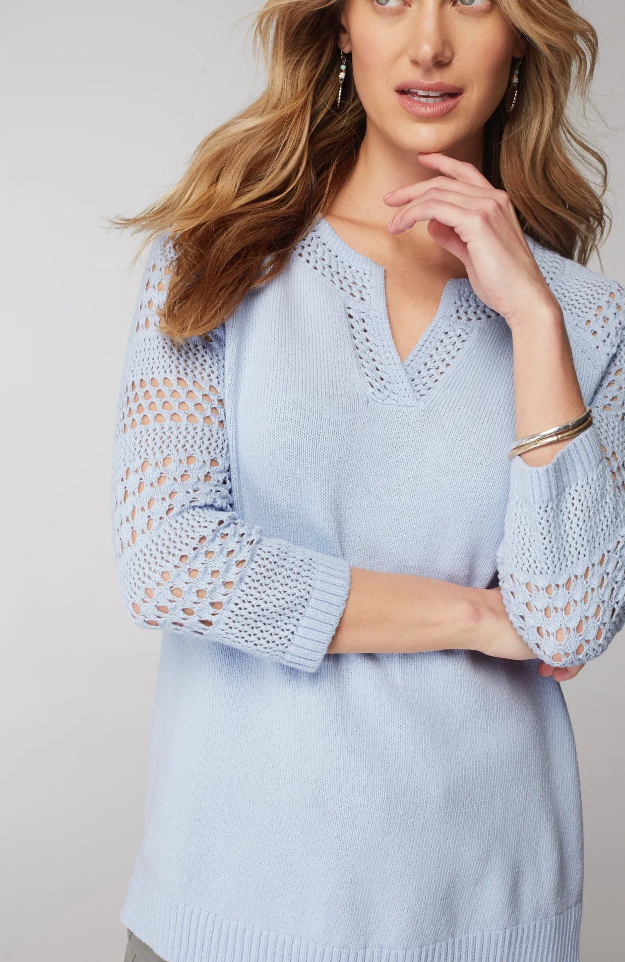 Open-Stitch-Sleeves Sweater