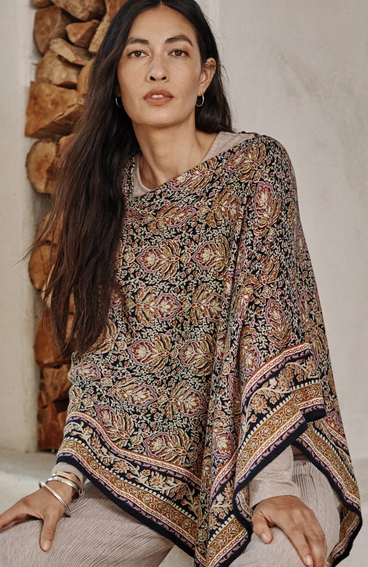 Ornate Floral Asymmetric Poncho