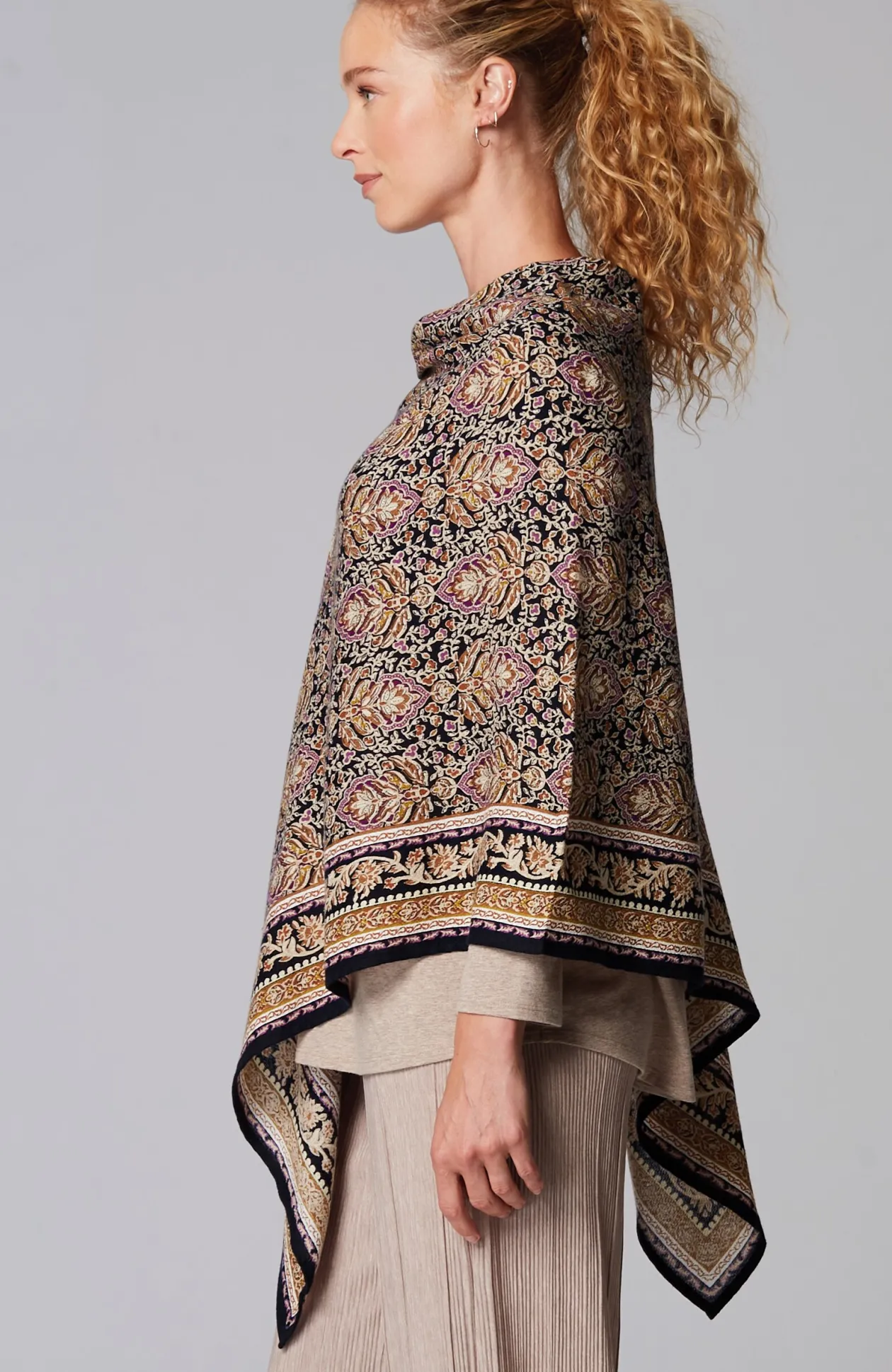 Ornate Floral Asymmetric Poncho