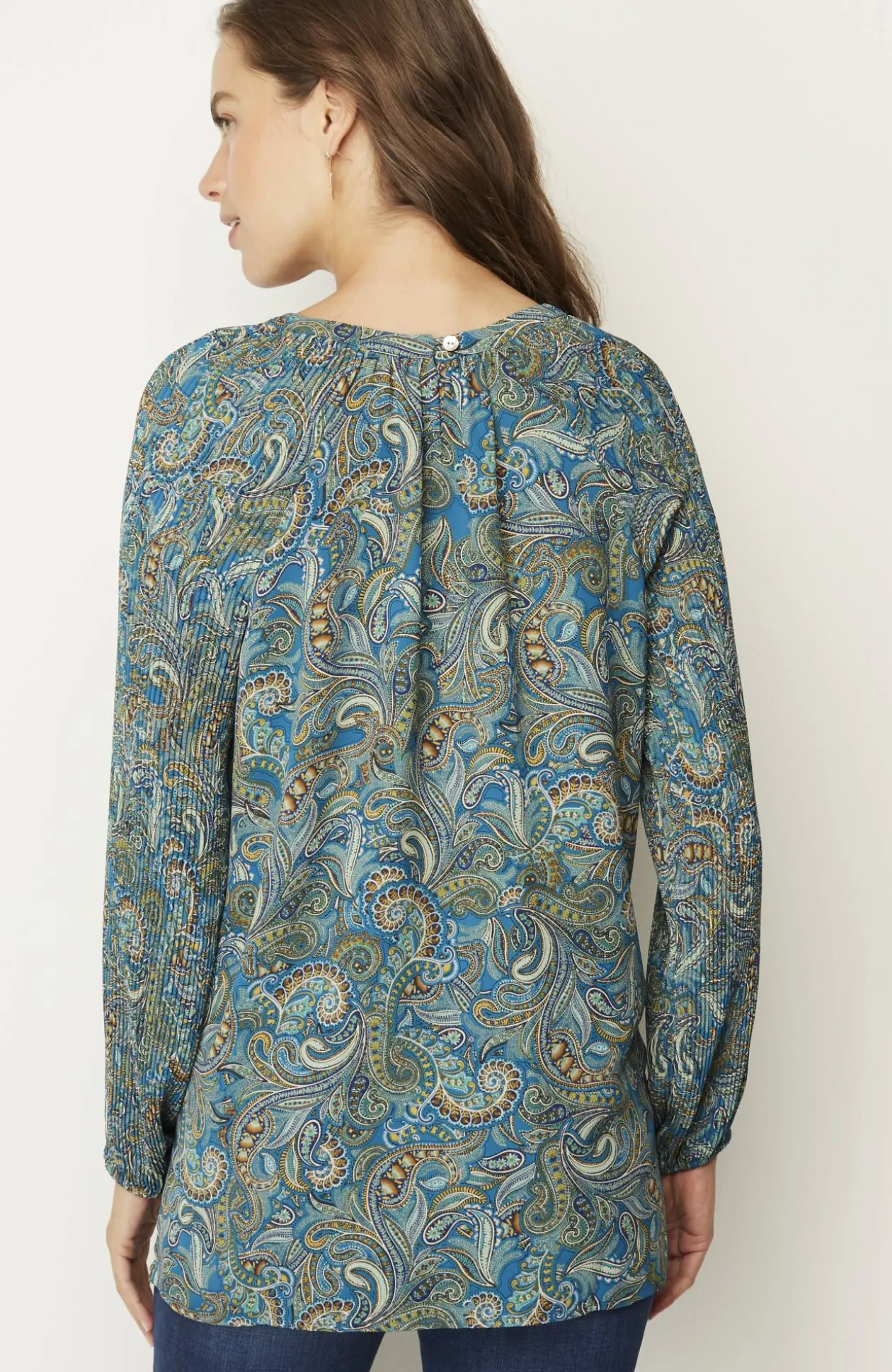 Paisley Pleated-Sleeves Tunic