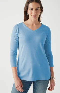 Pima 3/4-Sleeve V-Neck Tee