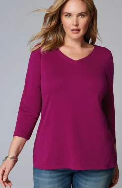 Pima 3/4-Sleeve V-Neck Tee