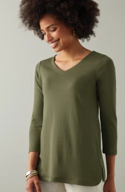 Pima 3/4-Sleeve V-Neck Tee