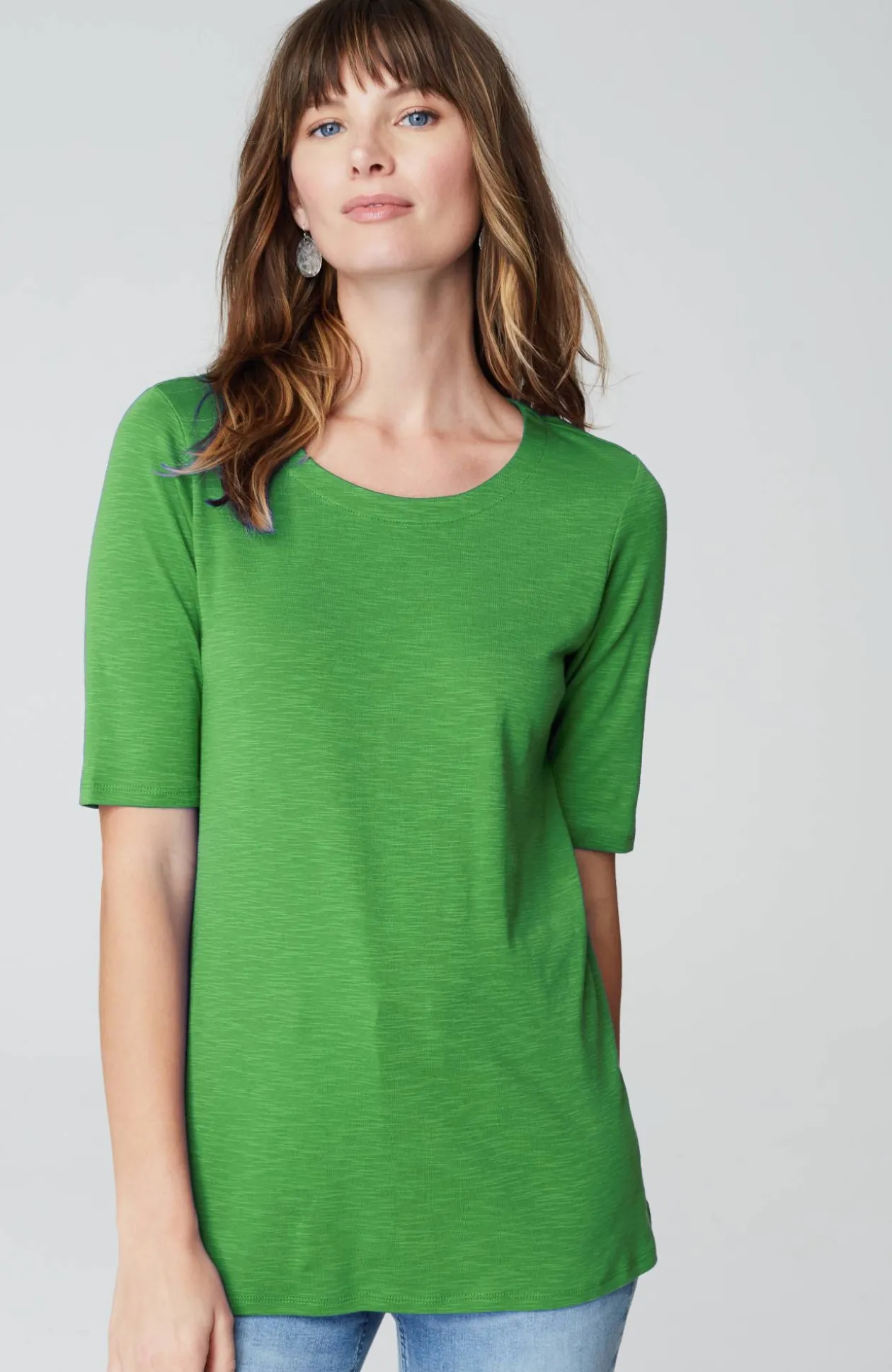 Pima-Slub Scoop-Neck Side-Slit Tee