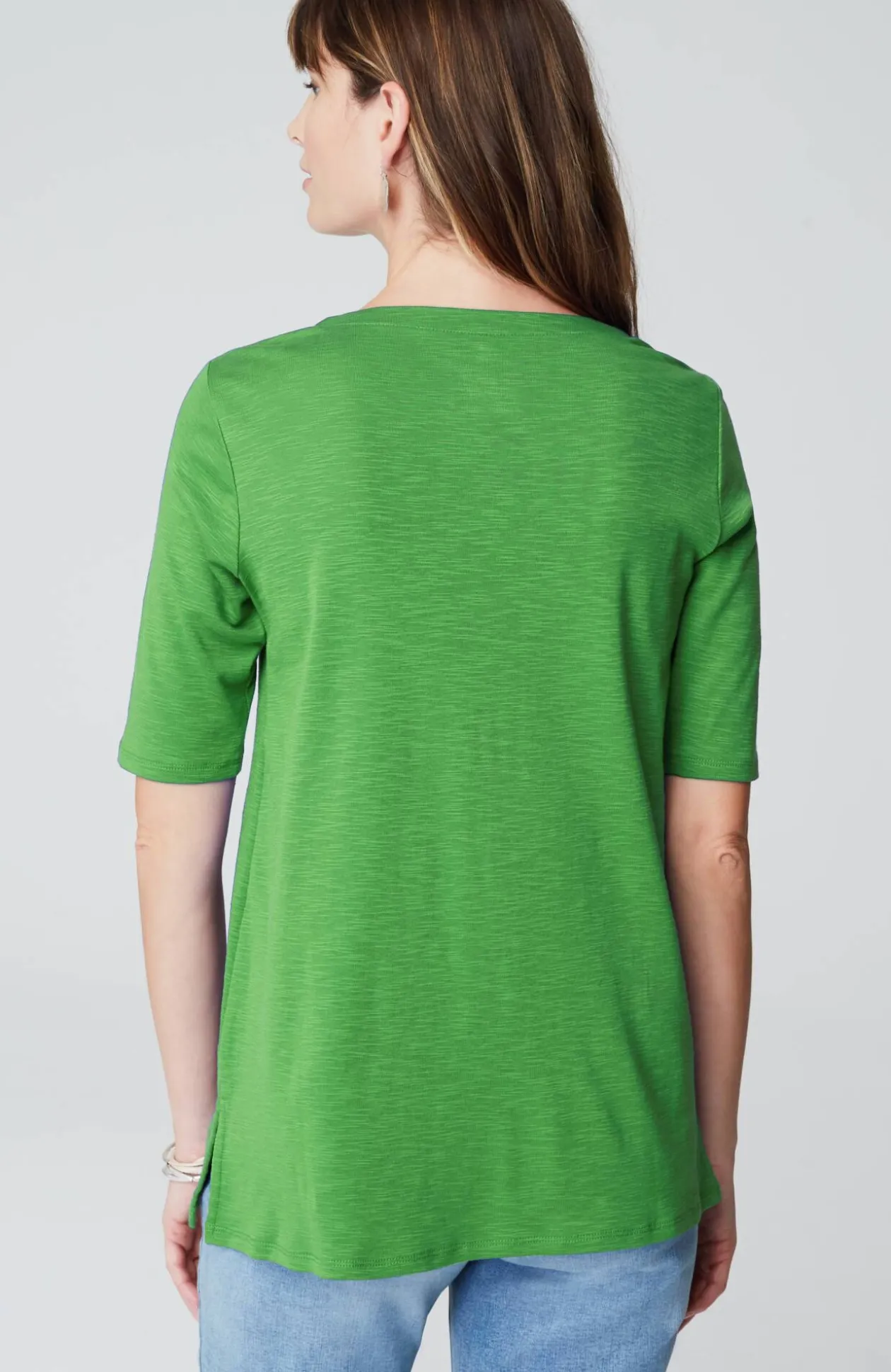 Pima-Slub Scoop-Neck Side-Slit Tee