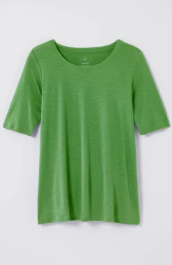 Pima-Slub Scoop-Neck Side-Slit Tee