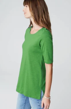 Pima-Slub Scoop-Neck Side-Slit Tee
