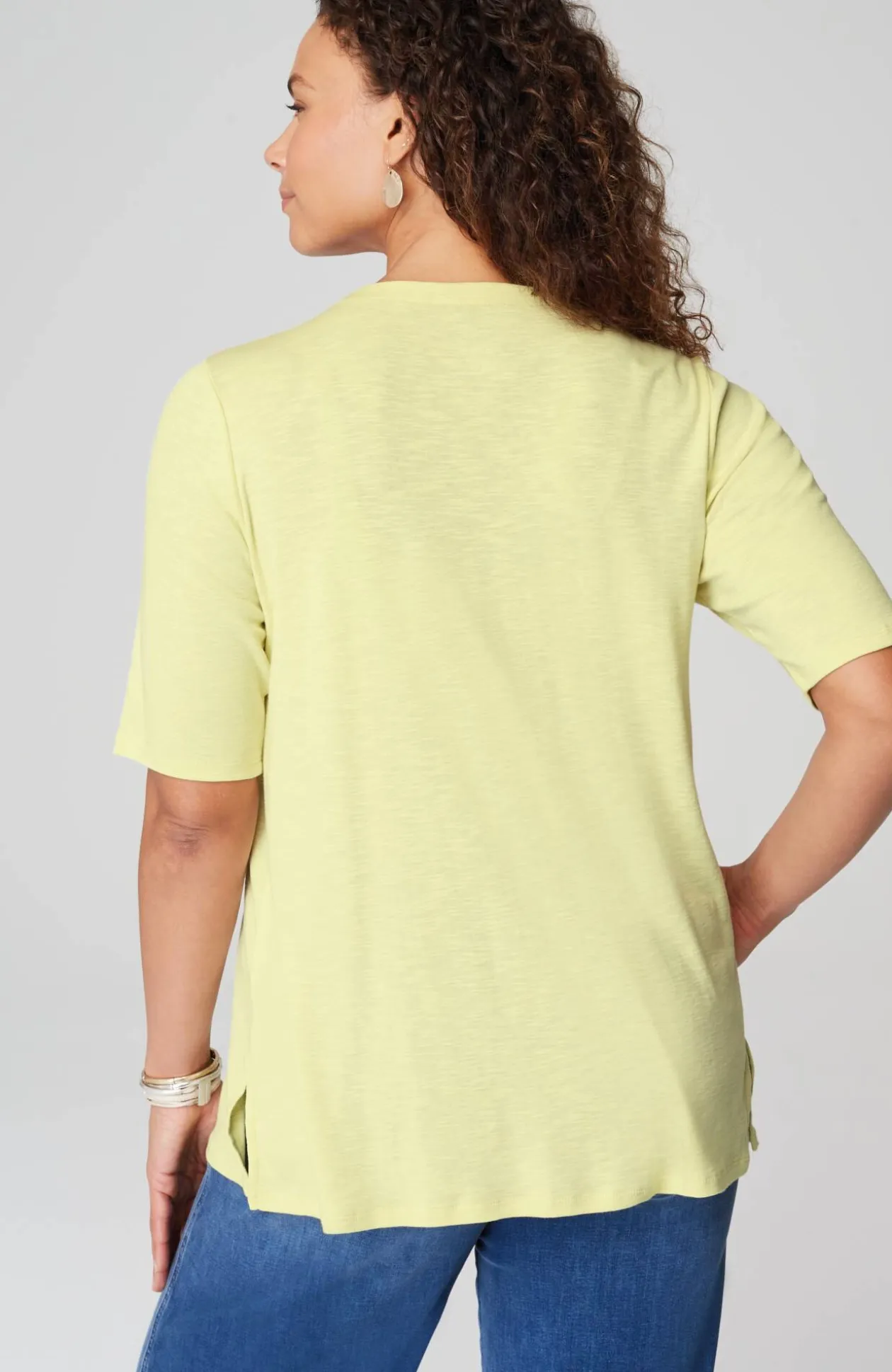 Pima-Slub Scoop-Neck Side-Slit Tee