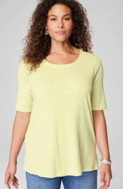 Pima-Slub Scoop-Neck Side-Slit Tee
