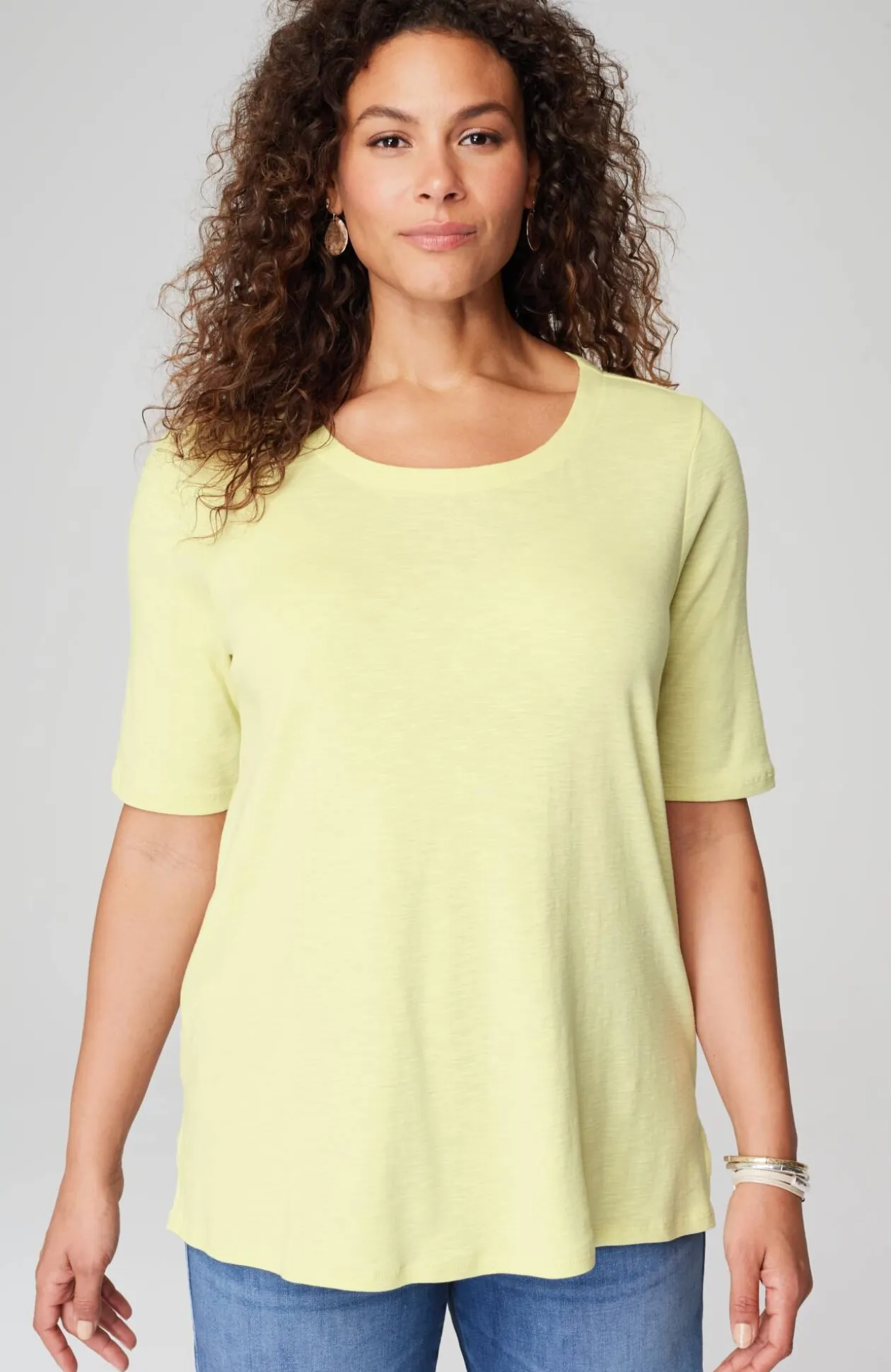 Pima-Slub Scoop-Neck Side-Slit Tee