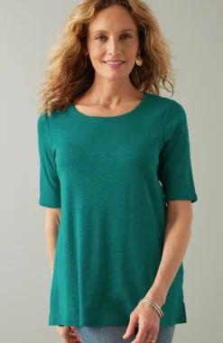 Pima-Slub Scoop-Neck Side-Slit Tee