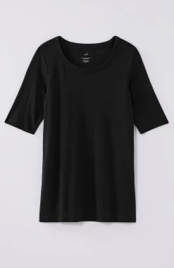 Pima-Slub Scoop-Neck Side-Slit Tee
