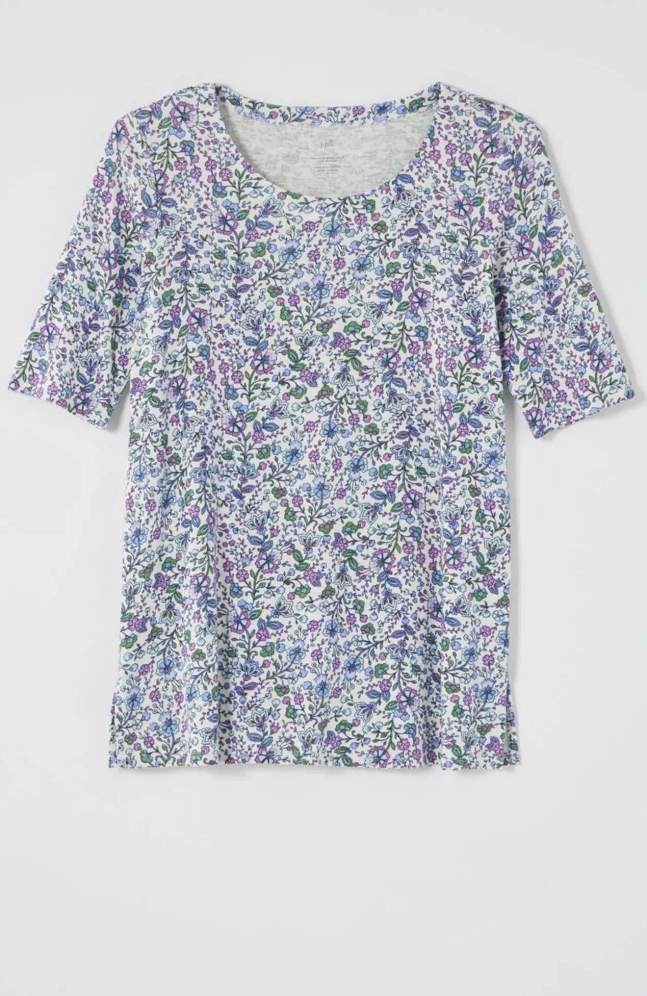 Pima-Slub Scoop-Neck Side-Slit Tee