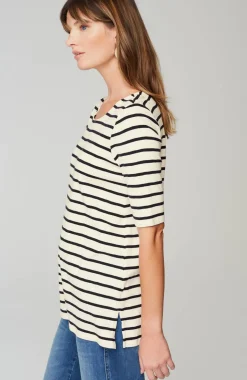 Pima-Slub Scoop-Neck Side-Slit Tee