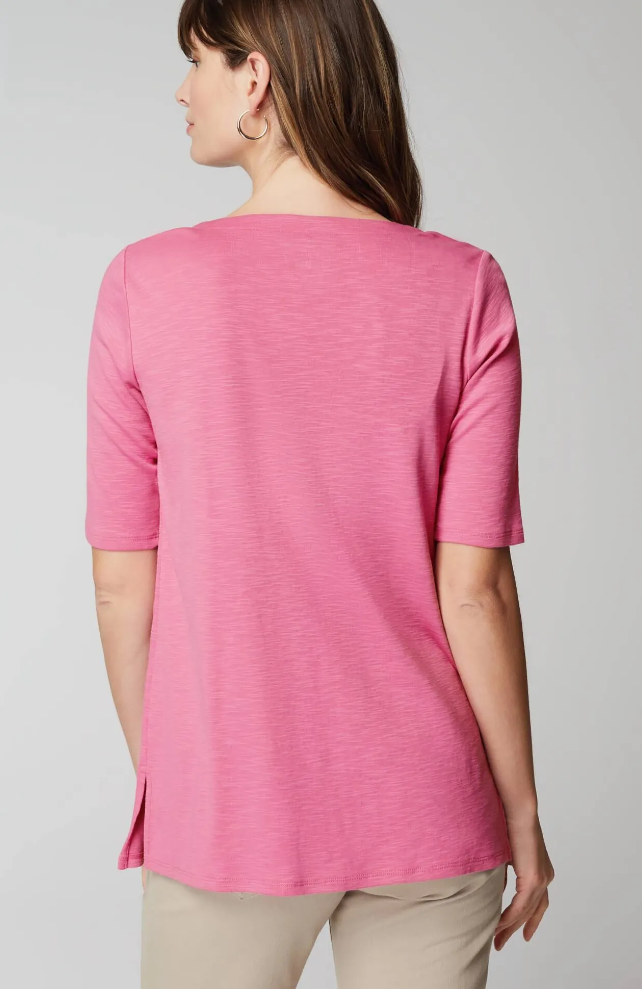 Pima-Slub Scoop-Neck Side-Slit Tee