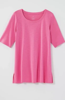 Pima-Slub Scoop-Neck Side-Slit Tee