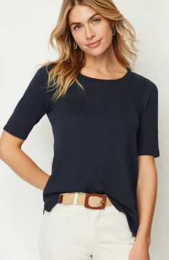 Pima-Slub Scoop-Neck Side-Slit Tee