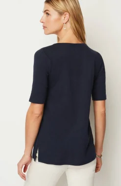 Pima-Slub Scoop-Neck Side-Slit Tee