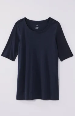 Pima-Slub Scoop-Neck Side-Slit Tee