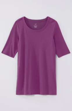 Pima-Slub Scoop-Neck Side-Slit Tee