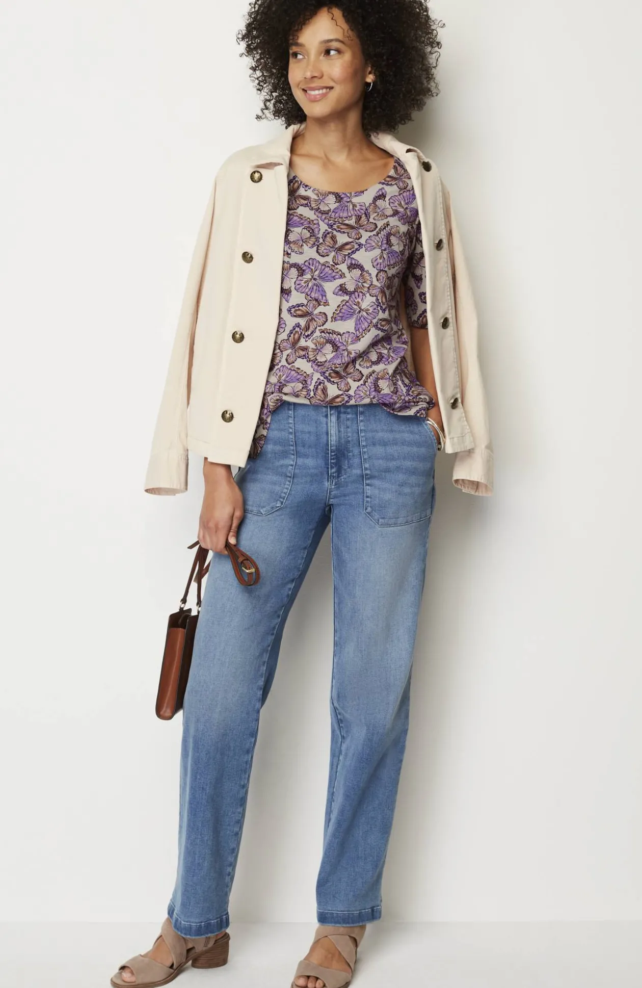 Pima-Slub Scoop-Neck Side-Slit Tee