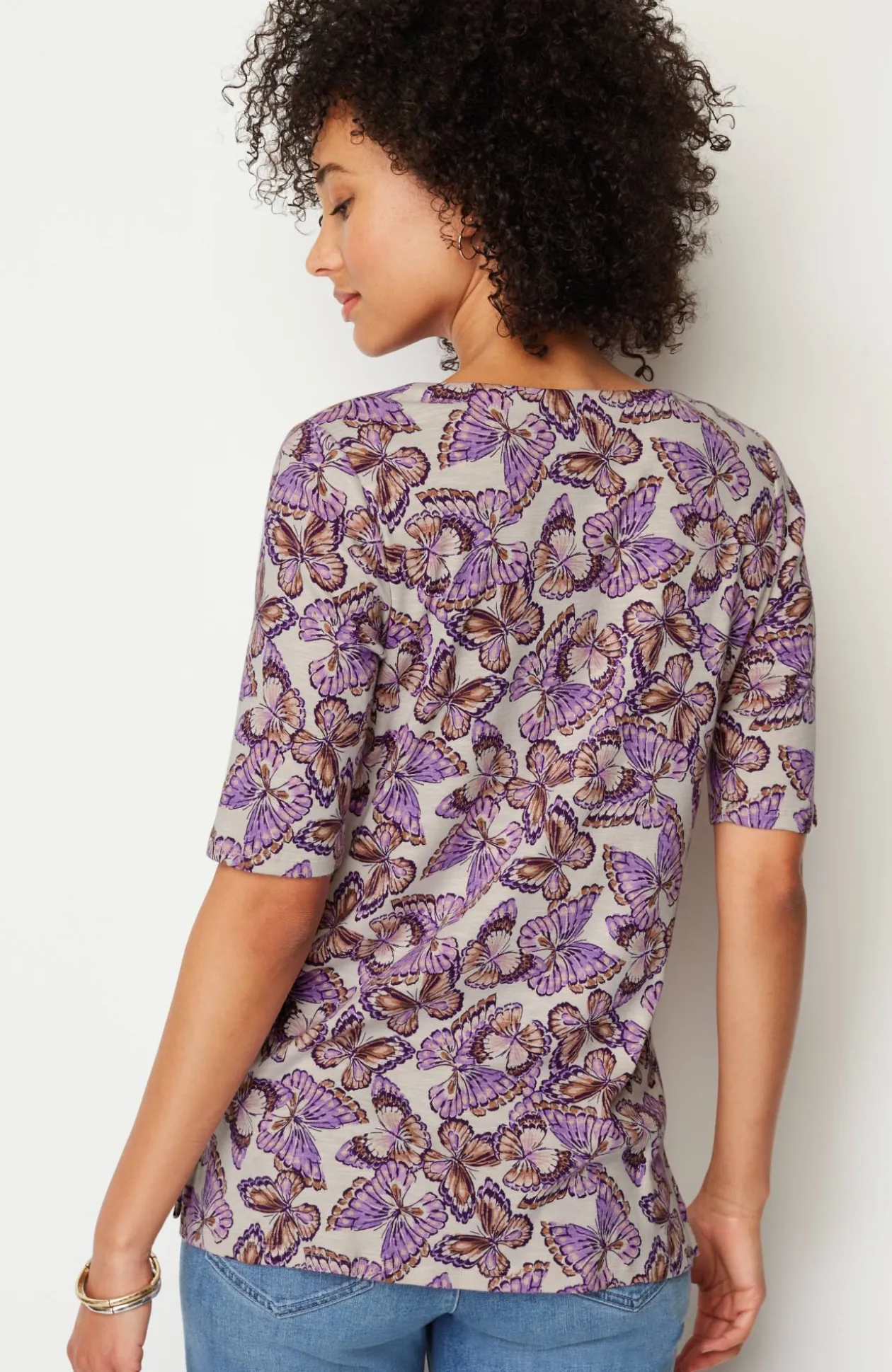 Pima-Slub Scoop-Neck Side-Slit Tee