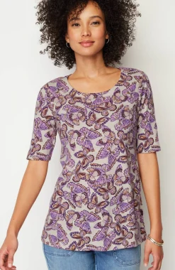 Pima-Slub Scoop-Neck Side-Slit Tee