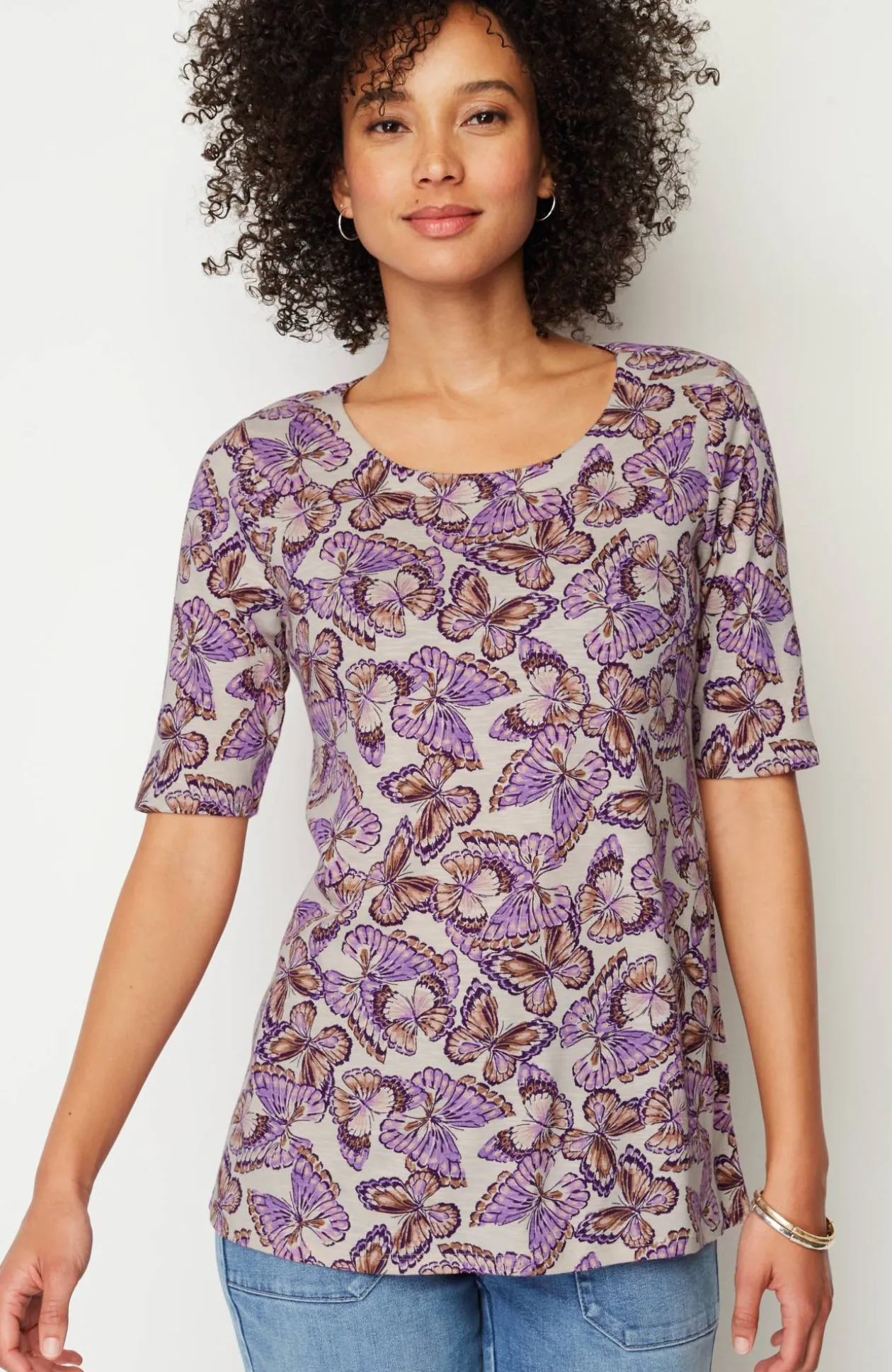 Pima-Slub Scoop-Neck Side-Slit Tee