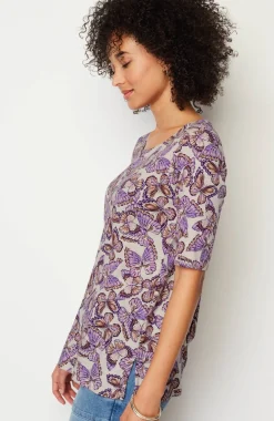 Pima-Slub Scoop-Neck Side-Slit Tee