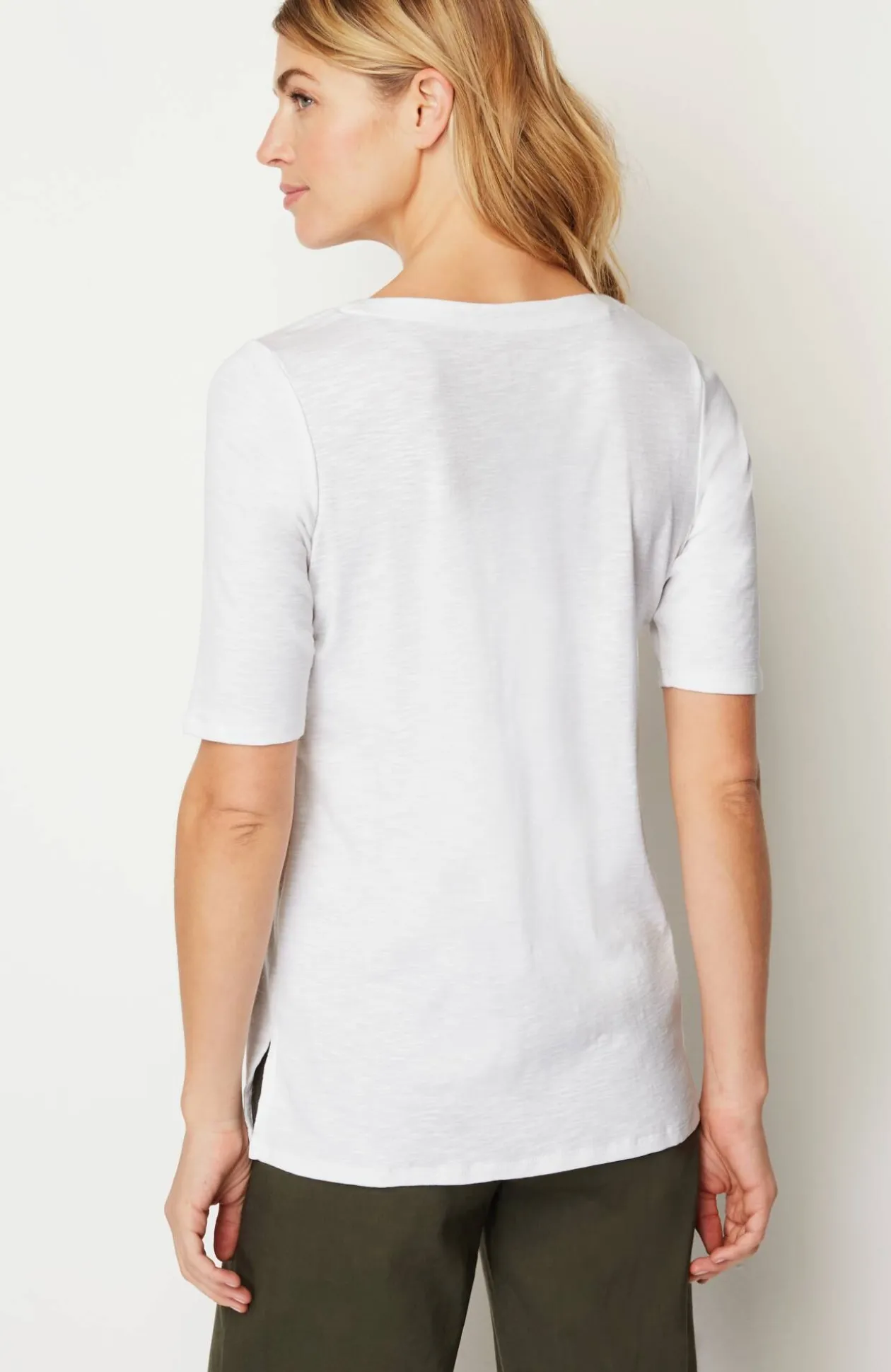 Pima-Slub Scoop-Neck Side-Slit Tee