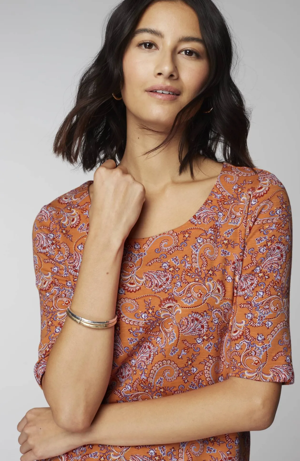 Pima-Slub Scoop-Neck Side-Slit Tee