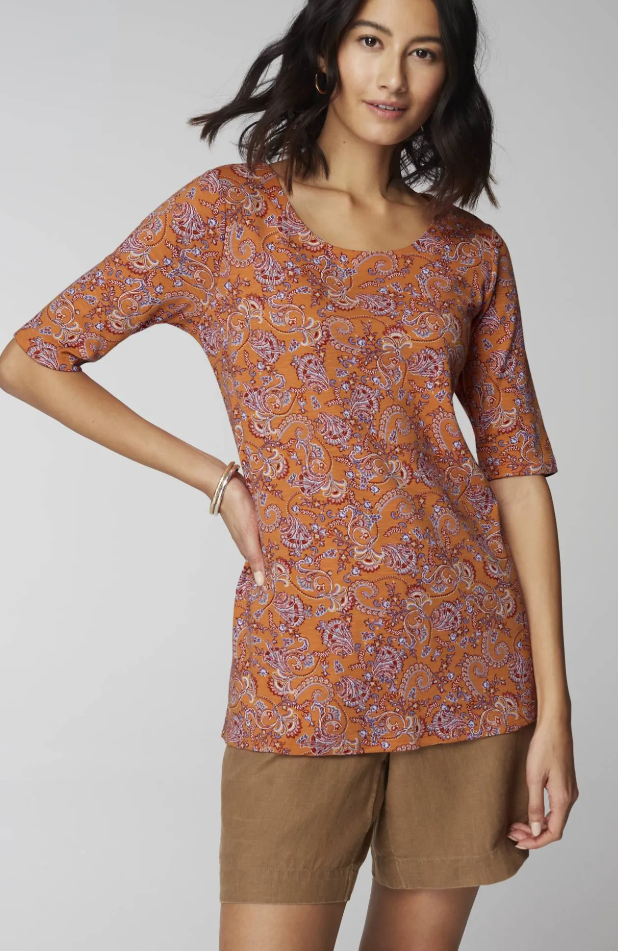 Pima-Slub Scoop-Neck Side-Slit Tee