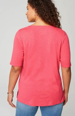 Pima-Slub Scoop-Neck Side-Slit Tee