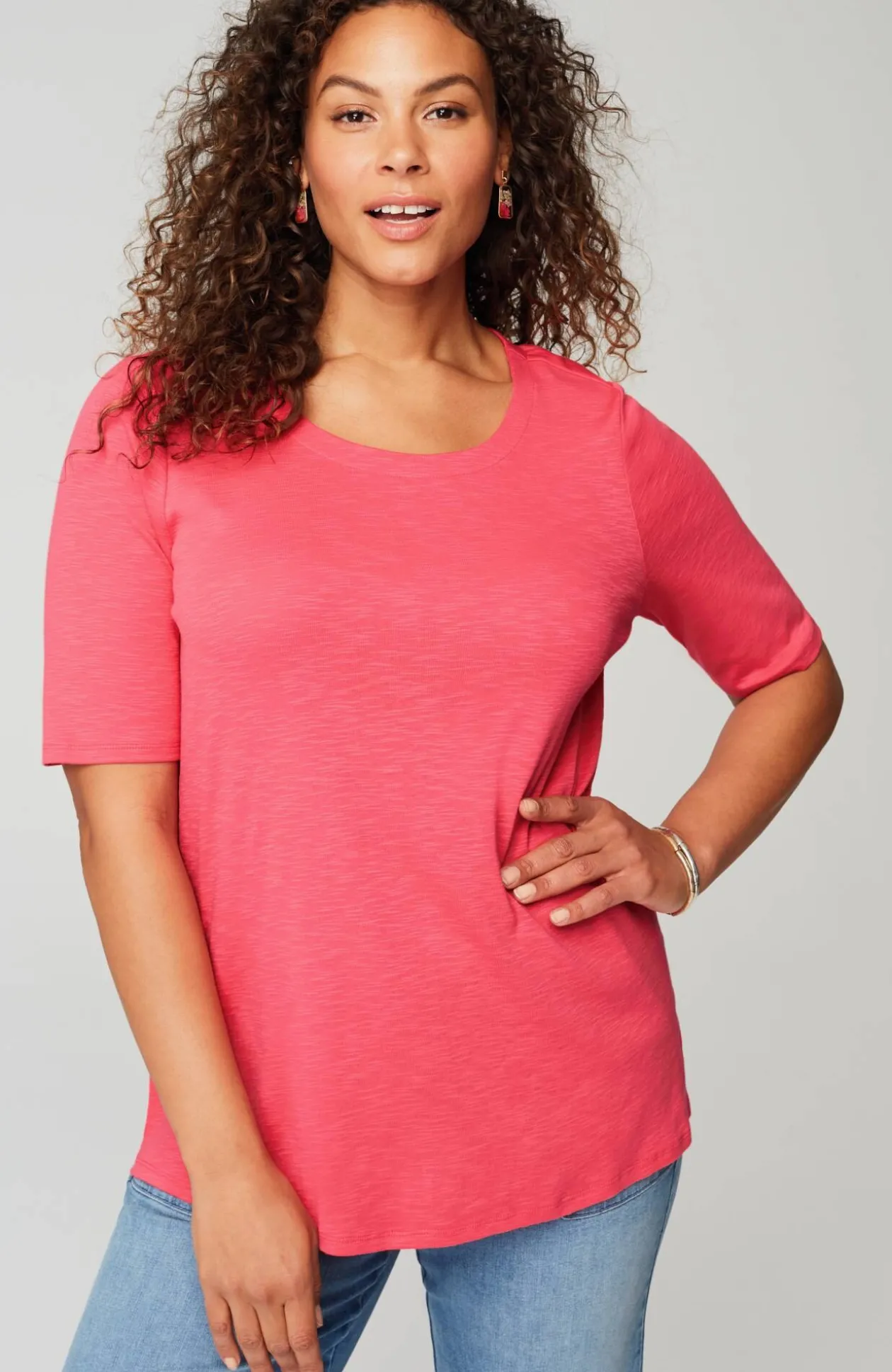 Pima-Slub Scoop-Neck Side-Slit Tee