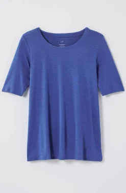 Pima-Slub Scoop-Neck Side-Slit Tee