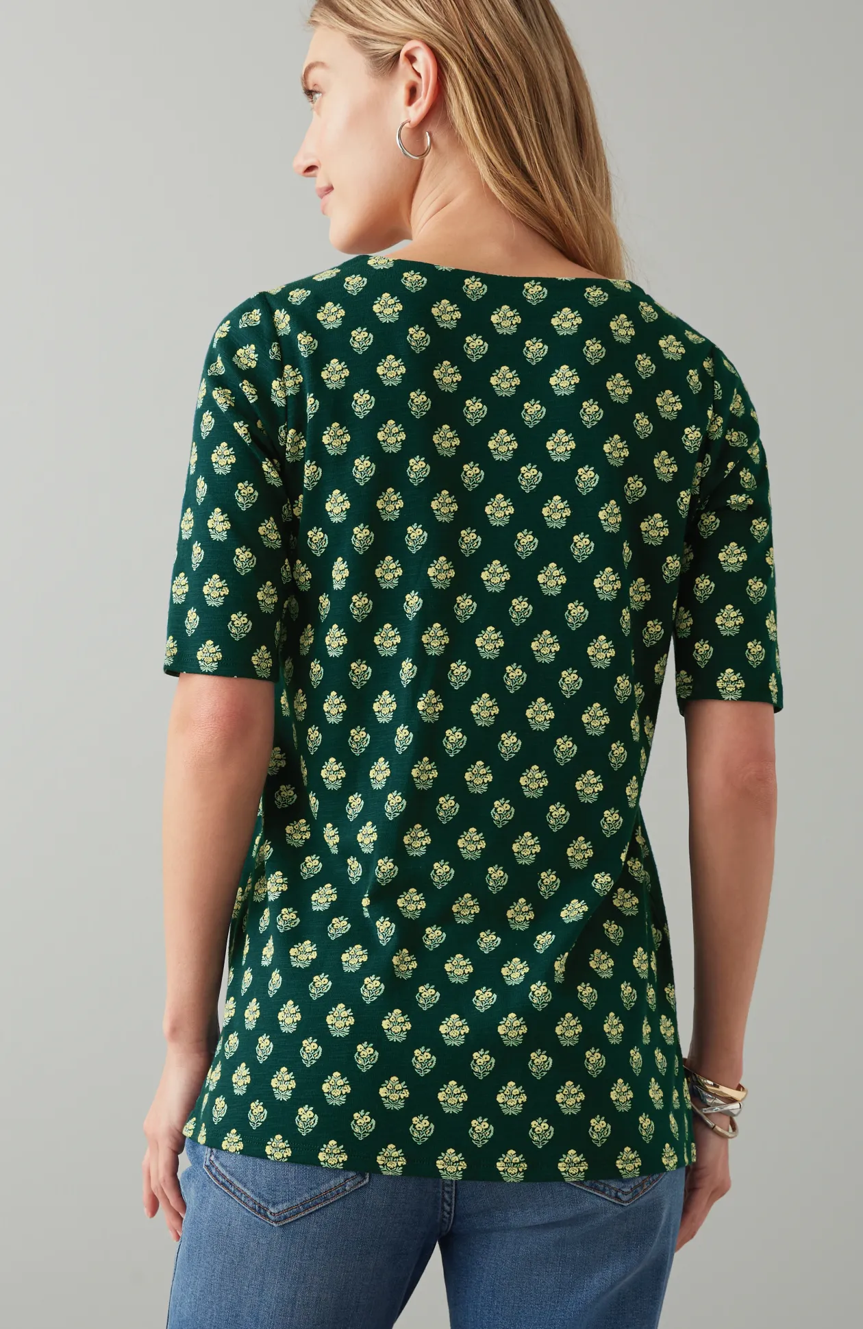 Pima-Slub Scoop-Neck Side-Slit Tee