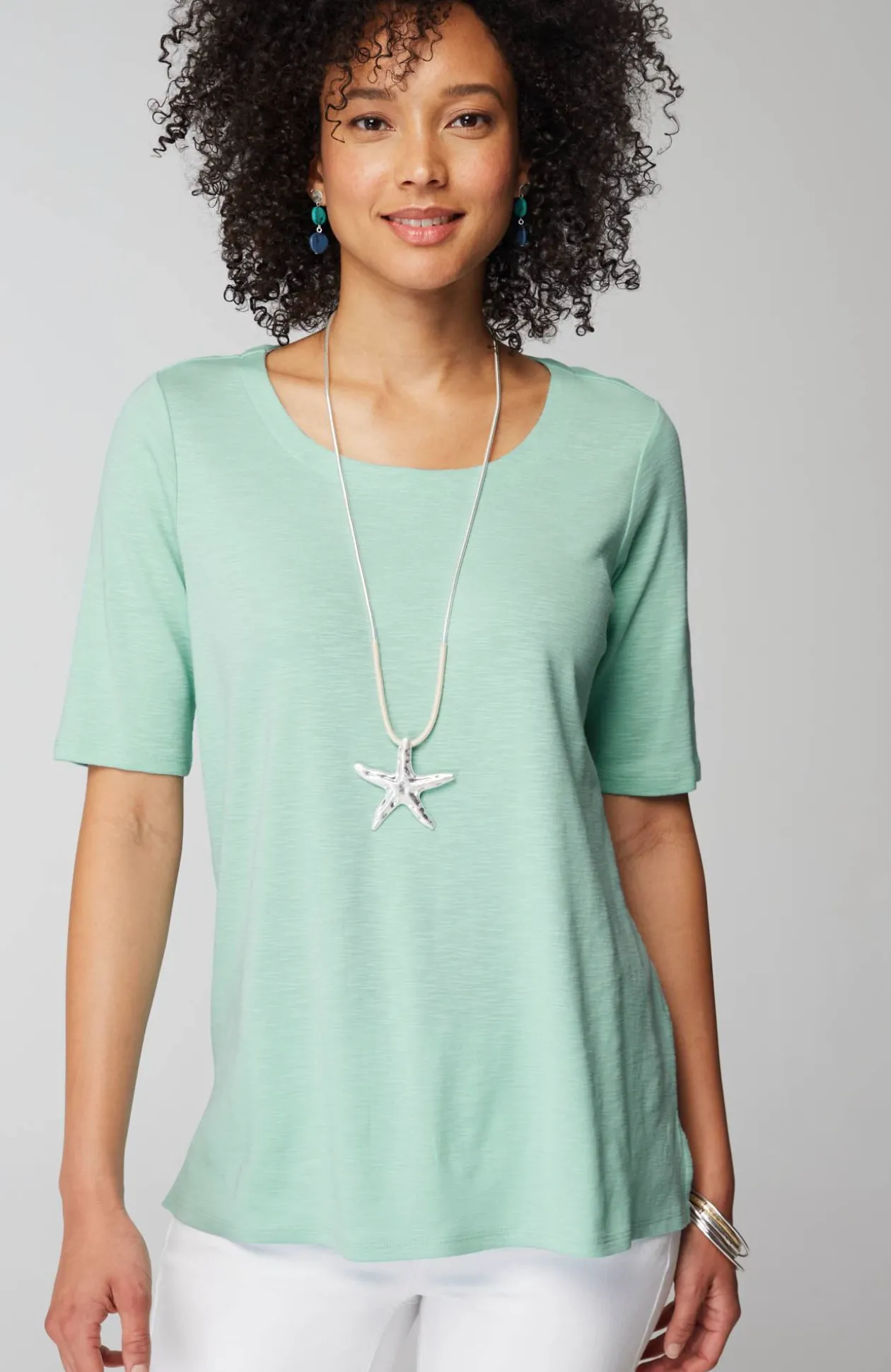 Pima-Slub Scoop-Neck Side-Slit Tee