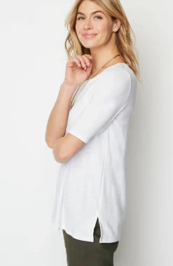 Pima-Slub Scoop-Neck Side-Slit Tee
