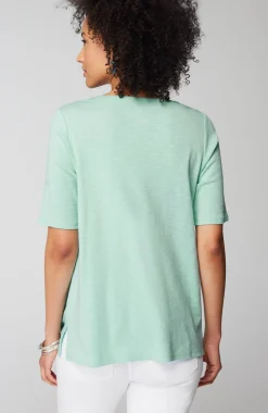 Pima-Slub Scoop-Neck Side-Slit Tee