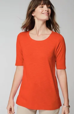 Pima-Slub Scoop-Neck Side-Slit Tee