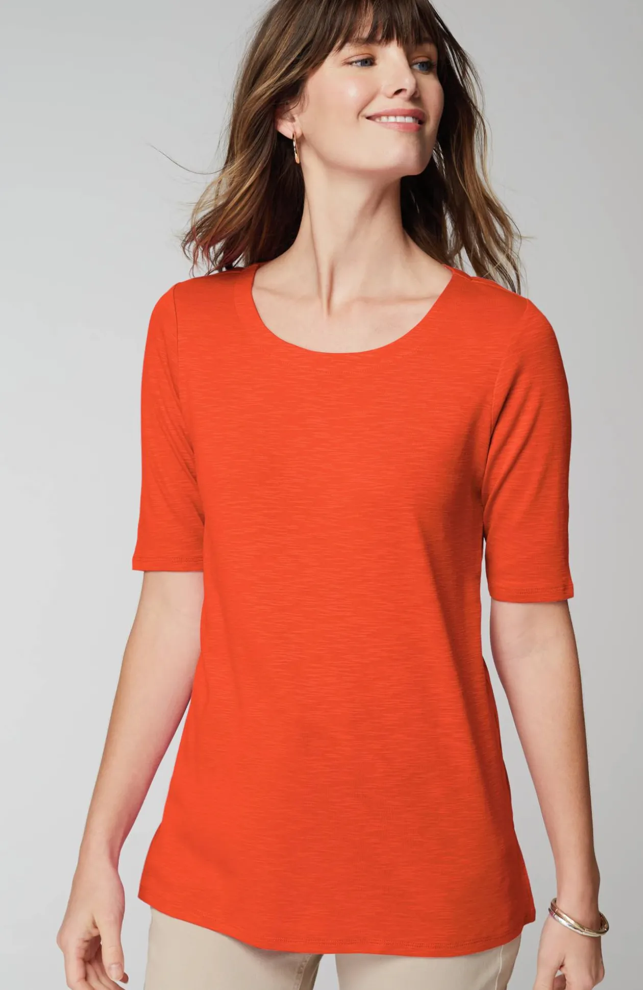 Pima-Slub Scoop-Neck Side-Slit Tee