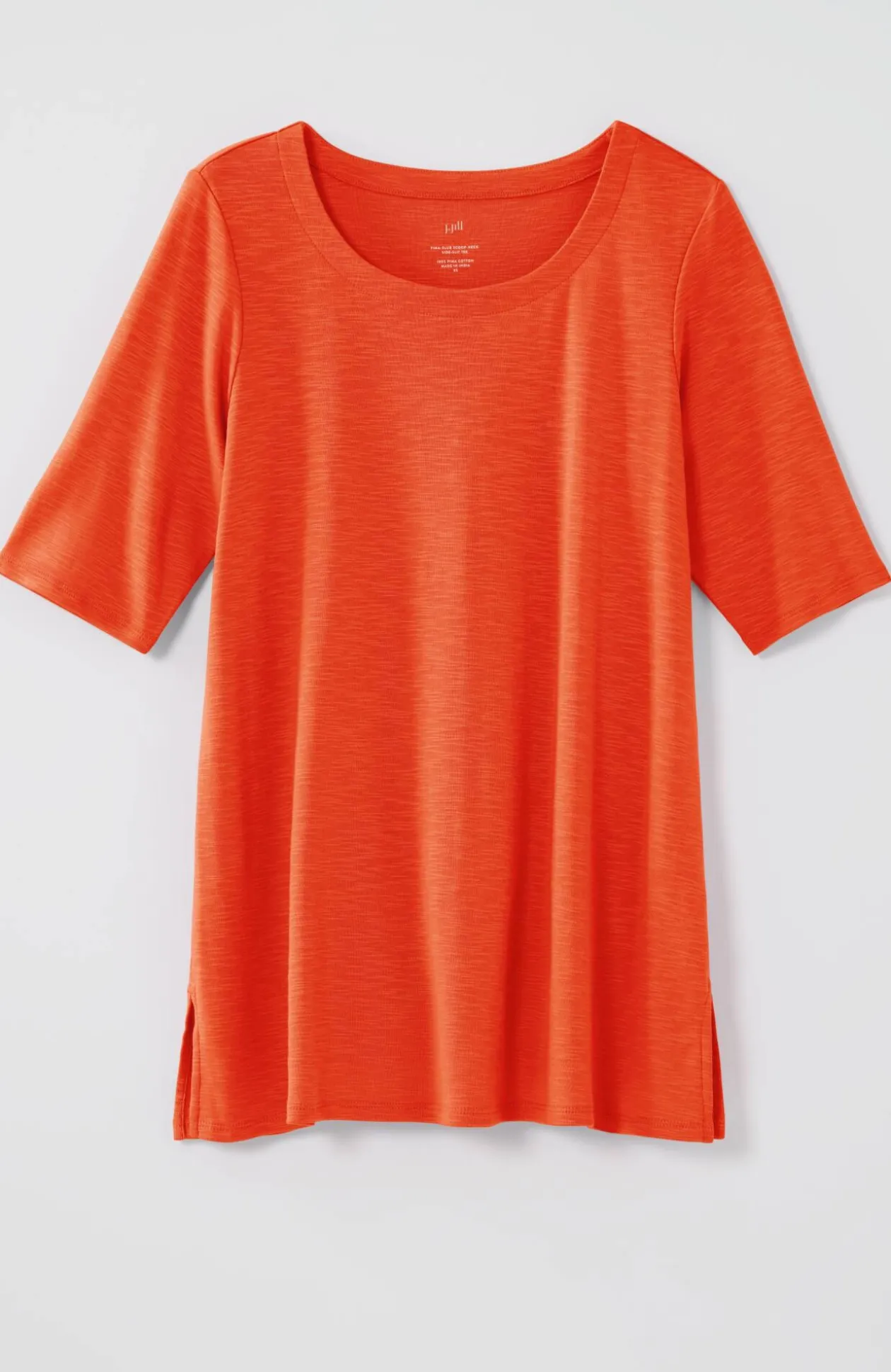 Pima-Slub Scoop-Neck Side-Slit Tee