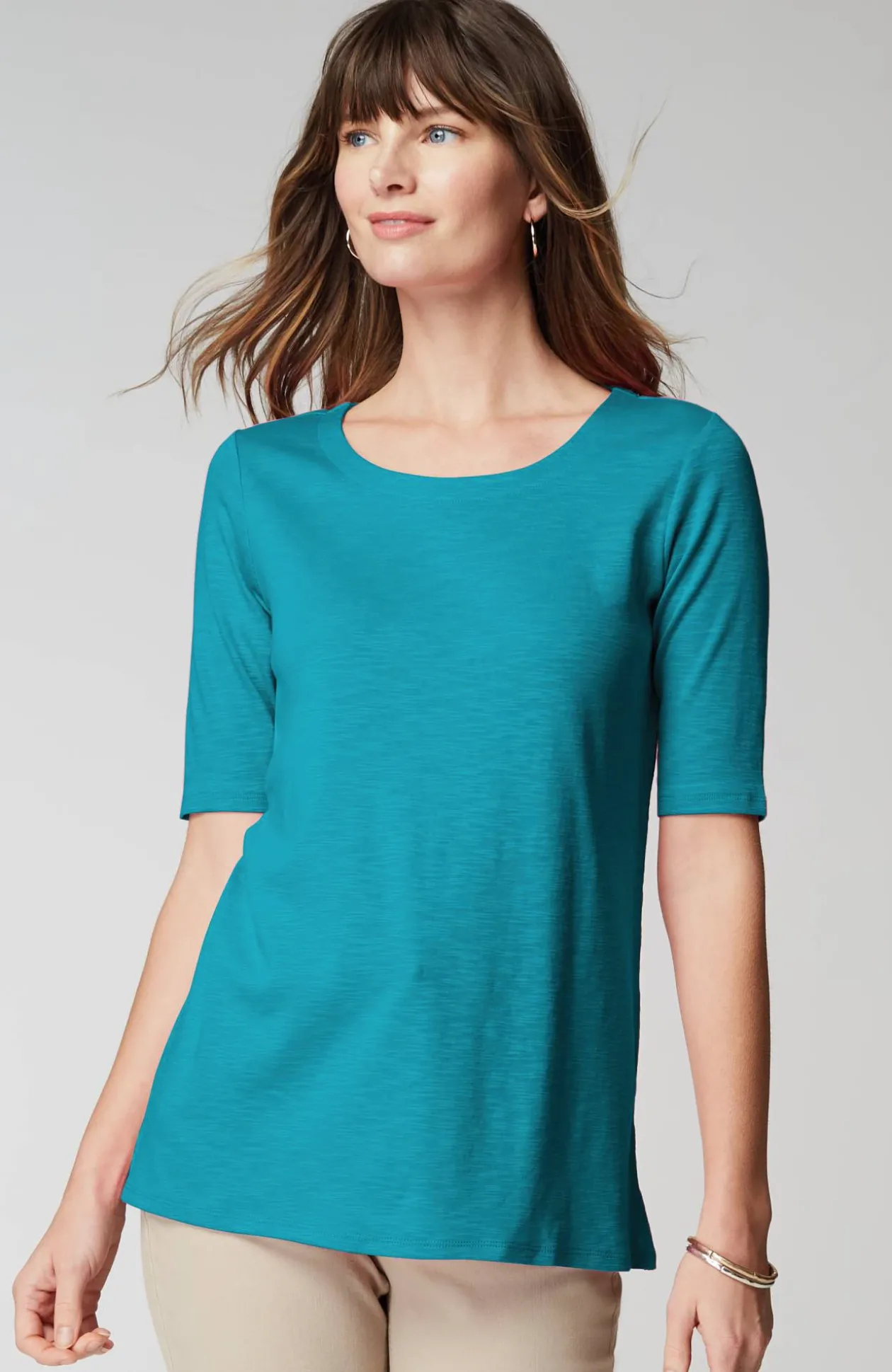 Pima-Slub Scoop-Neck Side-Slit Tee