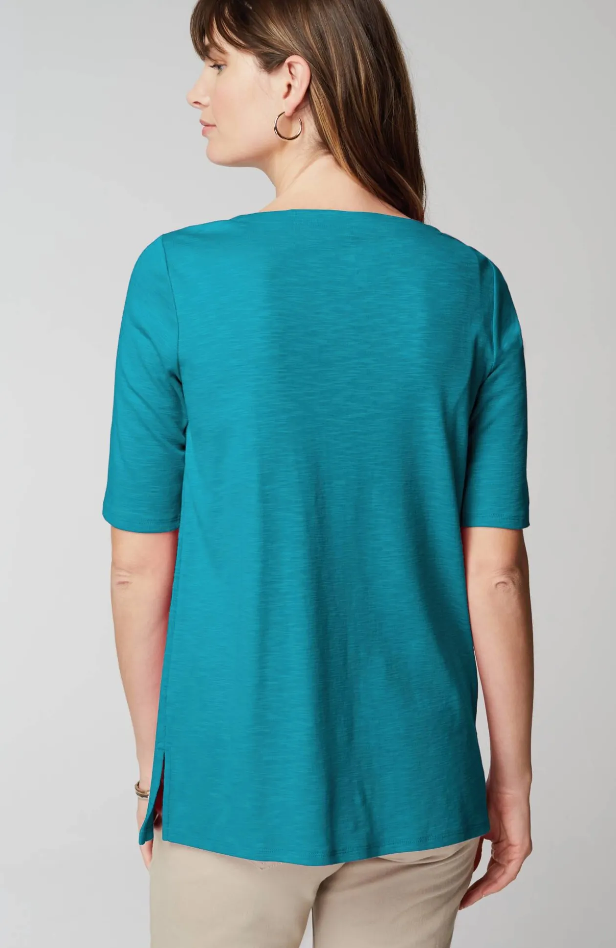 Pima-Slub Scoop-Neck Side-Slit Tee